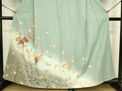 平和屋着物●訪問着　流水花文　暈し染め　金彩　正絹　逸品　DABI5932op
