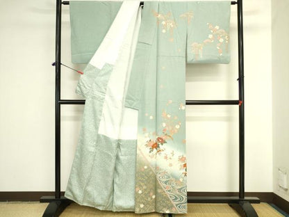 平和屋着物●訪問着　流水花文　暈し染め　金彩　正絹　逸品　DABI5932op