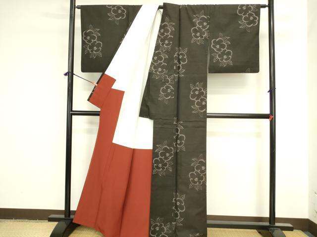 平和屋着物●本場大島紬　7マルキ　地空き　椿　正絹　逸品　DABI5936op