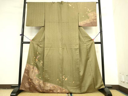 平和屋着物●訪問着　刺繍　松葉散らし花文　金彩　正絹　逸品　DABI5943op