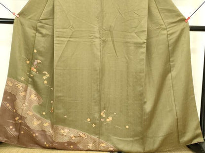 平和屋着物●訪問着　刺繍　松葉散らし花文　金彩　正絹　逸品　DABI5943op