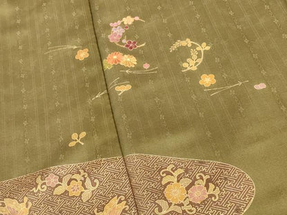 平和屋着物●訪問着　刺繍　松葉散らし花文　金彩　正絹　逸品　DABI5943op