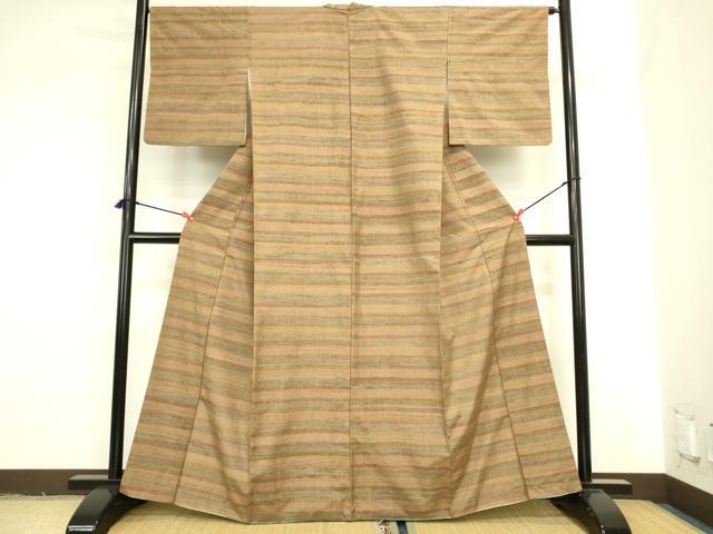 平和屋着物●上質な紬　横段文　正絹　逸品　DABI5947op
