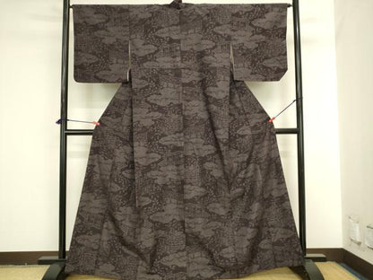平和屋着物●結城紬　80亀甲　風景花文　正絹　逸品　DABI5948op