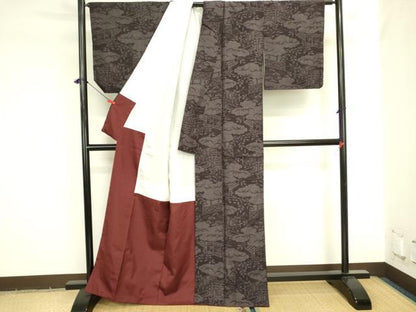 平和屋着物●結城紬　80亀甲　風景花文　正絹　逸品　DABI5948op