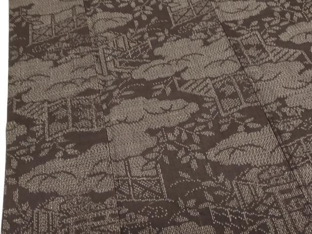 平和屋着物●結城紬　80亀甲　風景花文　正絹　逸品　DABI5948op