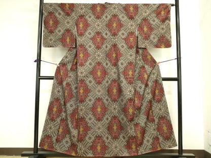 平和屋着物●本場大島紬　龍郷絣　洋花文　正絹　逸品　DABI5950op