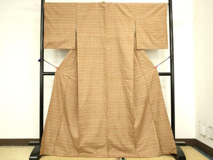 平和屋着物●上質な紬　格子　正絹　逸品　DABI5951op