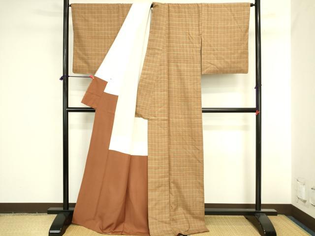 平和屋着物●上質な紬　格子　正絹　逸品　DABI5951op