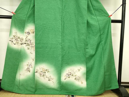 平和屋着物●訪問着　紬地　手描き　草花文　暈し染め　金彩　正絹　逸品　DABI5956op