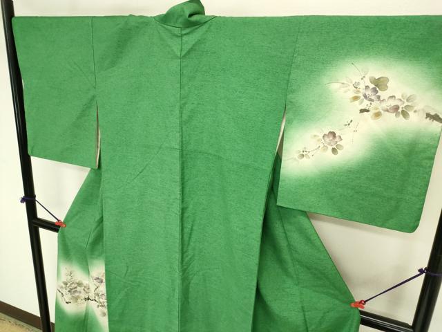 平和屋着物●訪問着　紬地　手描き　草花文　暈し染め　金彩　正絹　逸品　DABI5956op