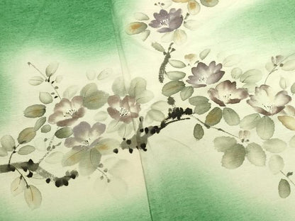 平和屋着物●訪問着　紬地　手描き　草花文　暈し染め　金彩　正絹　逸品　DABI5956op