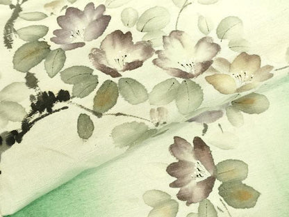 平和屋着物●訪問着　紬地　手描き　草花文　暈し染め　金彩　正絹　逸品　DABI5956op