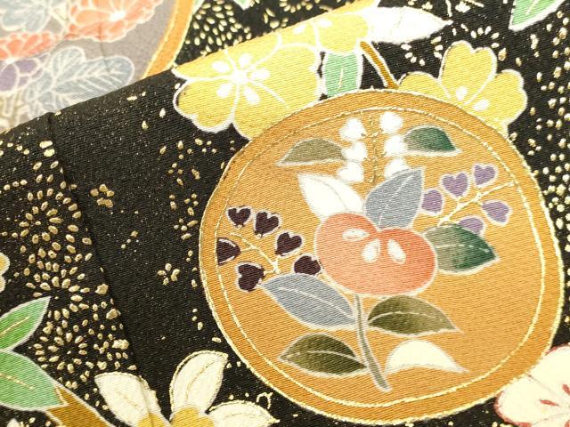 平和屋着物●豪華振袖　束ね熨斗花文　暈し染め　黒地　金彩　正絹　逸品　DABI5961op