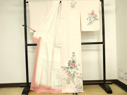 平和屋着物●訪問着　手描き　草花　暈し染め　ロング丈　正絹　逸品　DABI5965op