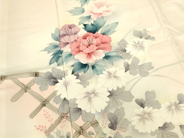 平和屋着物●訪問着　手描き　草花　暈し染め　ロング丈　正絹　逸品　DABI5965op