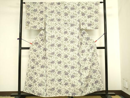 平和屋着物●上質な小紋　型染　花唐草文　鬼しぼ縮緬　正絹　逸品　DABI5966op