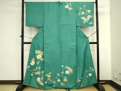 平和屋着物●訪問着　駒刺繍　更紗花文　金彩　正絹　逸品　DABI5968op