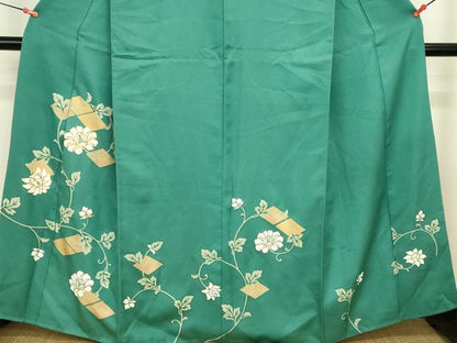 平和屋着物●訪問着　駒刺繍　更紗花文　金彩　正絹　逸品　DABI5968op