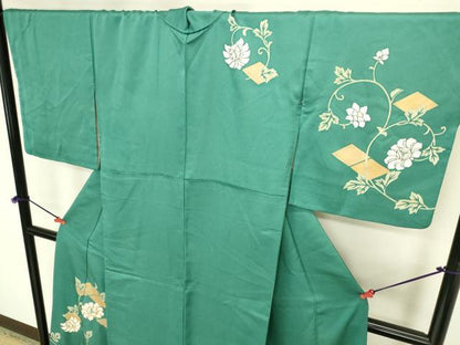 平和屋着物●訪問着　駒刺繍　更紗花文　金彩　正絹　逸品　DABI5968op