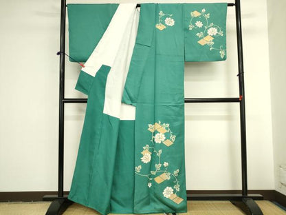 平和屋着物●訪問着　駒刺繍　更紗花文　金彩　正絹　逸品　DABI5968op