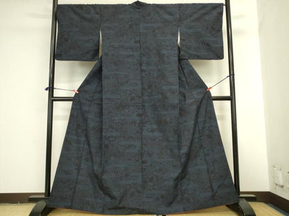 平和屋着物●結城紬　80亀甲　風景花文　正絹　逸品　DABI5969op