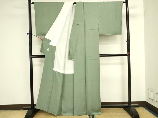 平和屋着物●上質な色無地　草花地紋　柳色　京都きもの友禅　正絹　逸品　未使用　DABI5976op