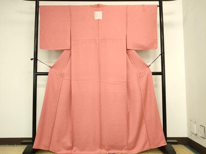 平和屋着物●上質な色無地　草花地紋　甚三紅色　さが美扱い　正絹　逸品　DABI5977op