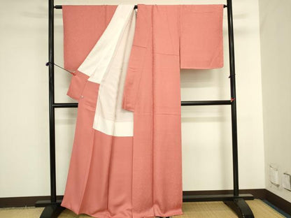 平和屋着物●上質な色無地　草花地紋　甚三紅色　さが美扱い　正絹　逸品　DABI5977op