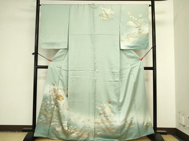 平和屋着物●訪問着　扇面飛鶴花文　暈し染め　金銀彩　正絹　逸品　DABI5980op
