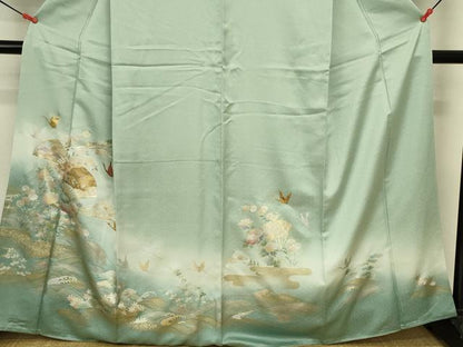 平和屋着物●訪問着　扇面飛鶴花文　暈し染め　金銀彩　正絹　逸品　DABI5980op