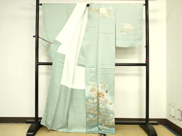 平和屋着物●訪問着　扇面飛鶴花文　暈し染め　金銀彩　正絹　逸品　DABI5980op