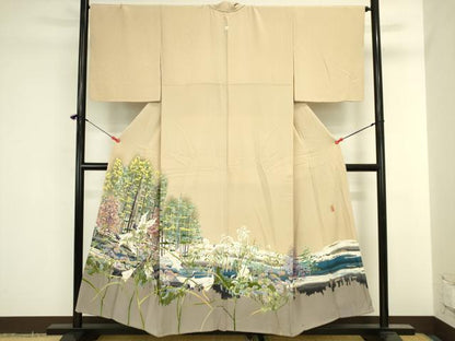 平和屋着物●本加賀友禅作家　稲手明仁　色留袖　群鶴　風景文　正絹　逸品　DABI5991op