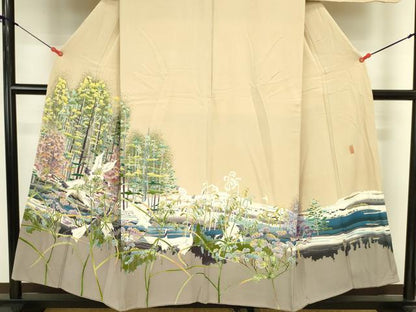 平和屋着物●本加賀友禅作家　稲手明仁　色留袖　群鶴　風景文　正絹　逸品　DABI5991op