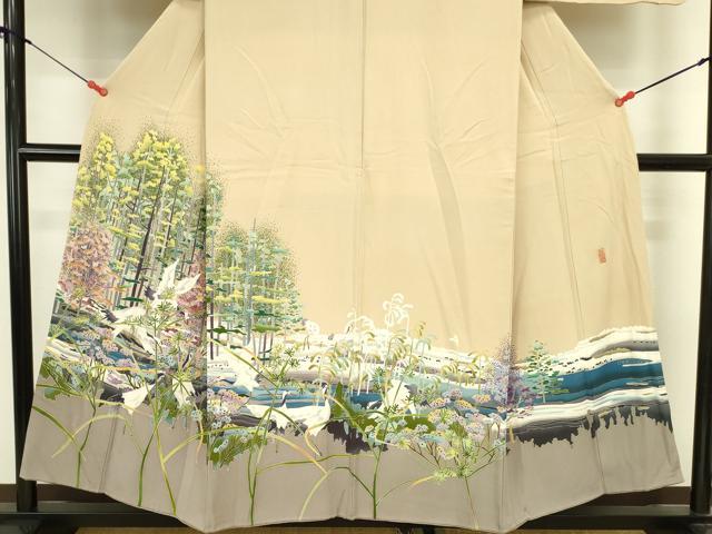 平和屋着物●本加賀友禅作家　稲手明仁　色留袖　群鶴　風景文　正絹　逸品　DABI5991op