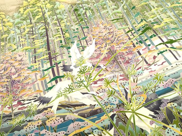 平和屋着物●本加賀友禅作家　稲手明仁　色留袖　群鶴　風景文　正絹　逸品　DABI5991op