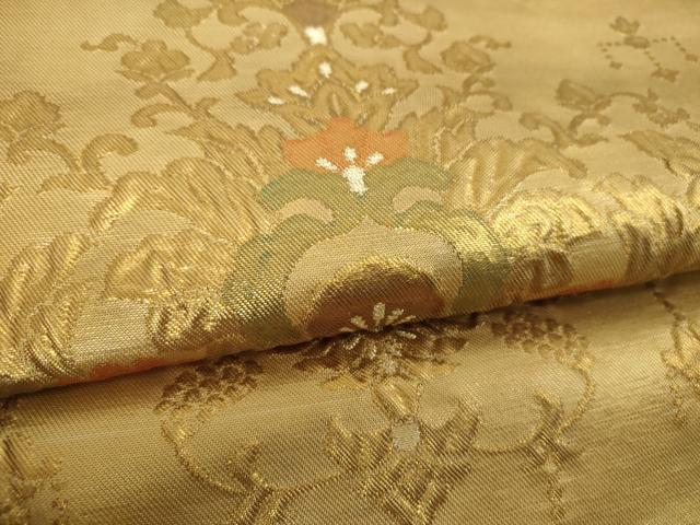 平和屋着物▼六通柄袋帯　ふくれ織　更紗花文　金糸　正絹　逸品　DABI6001ps