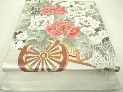 平和屋着物▼太鼓柄袋帯　作家物　手描き　花車文　金銀彩　正絹　逸品　DABI6005ps