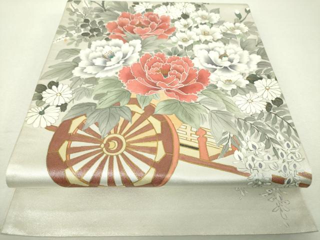 平和屋着物▼太鼓柄袋帯　作家物　手描き　花車文　金銀彩　正絹　逸品　DABI6005ps