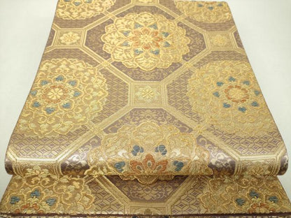 平和屋着物▼六通柄袋帯　蜀江花文　金糸　正絹　逸品　DABI6007ps
