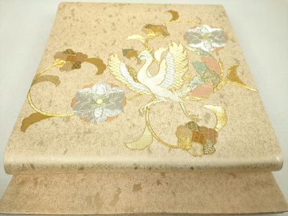 平和屋着物▼太鼓柄袋帯　駒刺繍　鳳凰花唐草　金銀糸　引箔　正絹　逸品　DABI6015ps