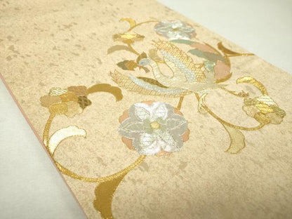平和屋着物▼太鼓柄袋帯　駒刺繍　鳳凰花唐草　金銀糸　引箔　正絹　逸品　DABI6015ps