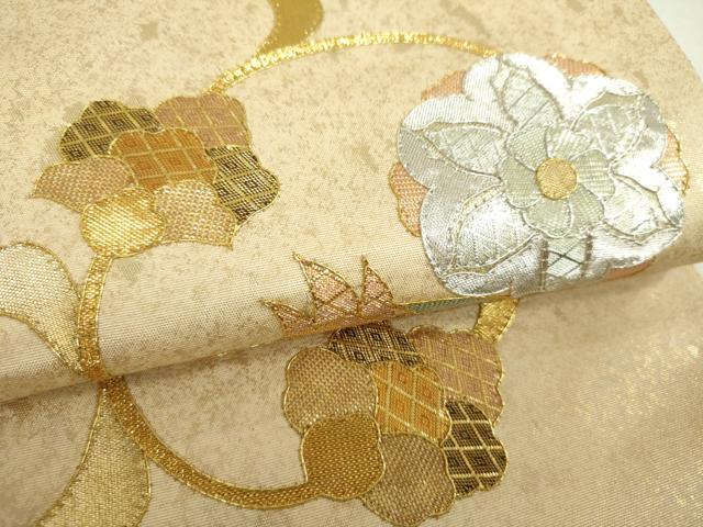 平和屋着物▼太鼓柄袋帯　駒刺繍　鳳凰花唐草　金銀糸　引箔　正絹　逸品　DABI6015ps