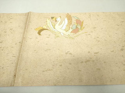 平和屋着物▼太鼓柄袋帯　駒刺繍　鳳凰花唐草　金銀糸　引箔　正絹　逸品　DABI6015ps