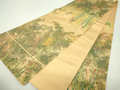 平和屋着物▼六通柄袋帯　竹林　正絹　逸品　DABI6018ps
