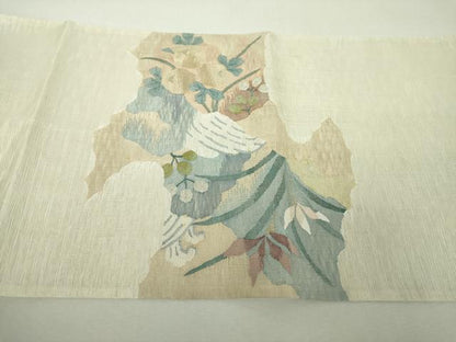平和屋着物▼夏物　明綴れ　太鼓柄袋帯　流水花文　金銀糸　正絹　逸品　DABI6020ps