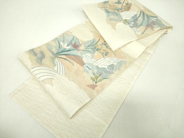 平和屋着物▼夏物　明綴れ　太鼓柄袋帯　流水花文　金銀糸　正絹　逸品　DABI6020ps