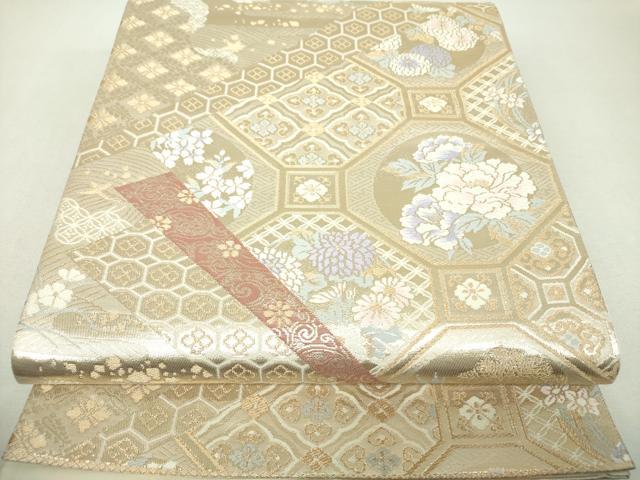 平和屋着物▼六通柄袋帯　唐織　格天井絵巻文　金糸　正絹　逸品　DABI6022ps