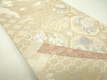 平和屋着物▼六通柄袋帯　唐織　格天井絵巻文　金糸　正絹　逸品　DABI6022ps