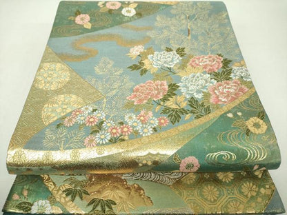 平和屋着物▼六通柄袋帯　松竹梅　吉祥花絵巻　金銀糸　引箔　正絹　逸品　DABI6023ps